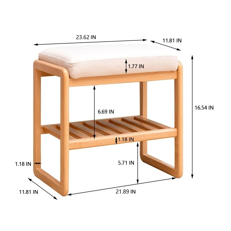 Solid Wood Shoe Bench with High Rebound Sponge Cushion