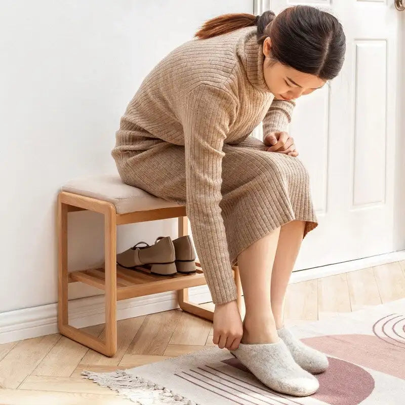 Solid Wood Shoe Bench with High Rebound Sponge Cushion