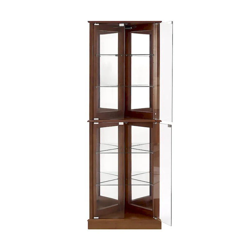 Corner Curio Dispaly Cabinet with Lights, Adjustable Tempered Glass Shelves, Mirrored Back
