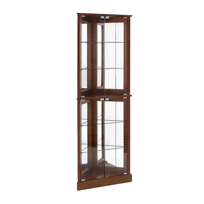 Corner Curio Dispaly Cabinet with Lights, Adjustable Tempered Glass Shelves, Mirrored Back