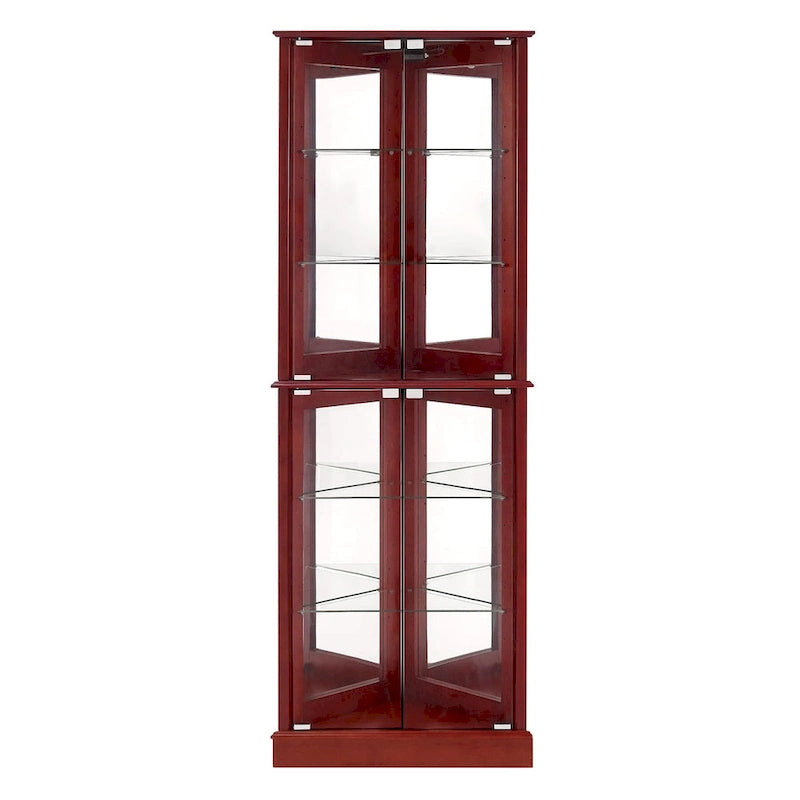 Corner Curio Dispaly Cabinet with Lights, Adjustable Tempered Glass Shelves, Mirrored Back