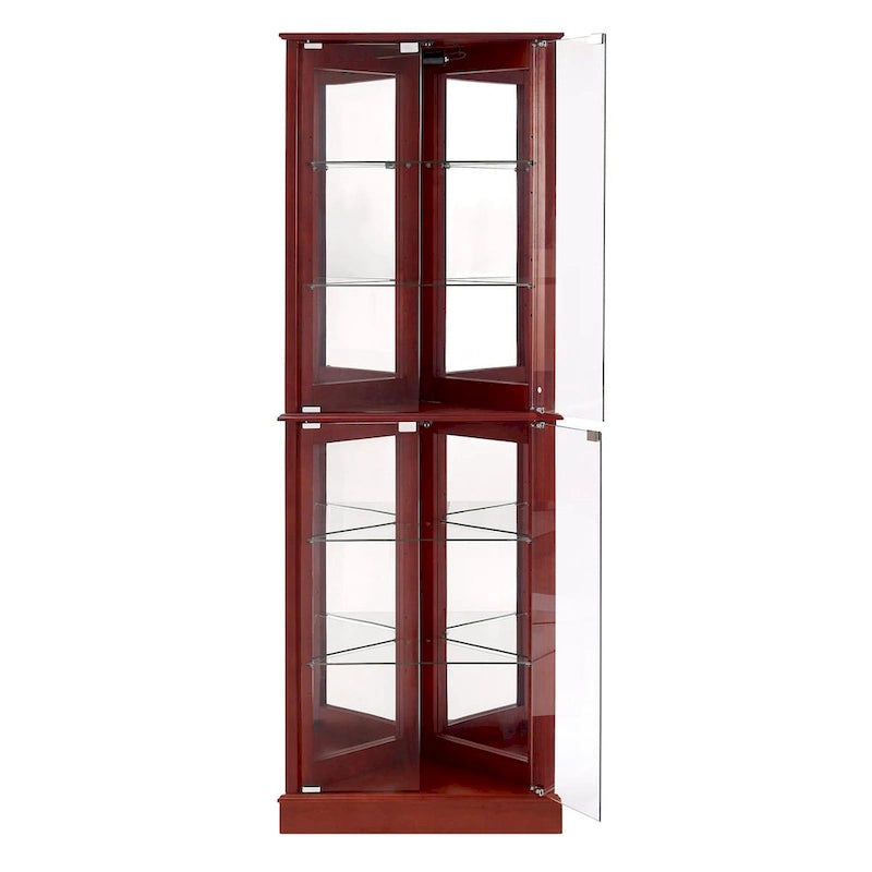 Corner Curio Dispaly Cabinet with Lights, Adjustable Tempered Glass Shelves, Mirrored Back