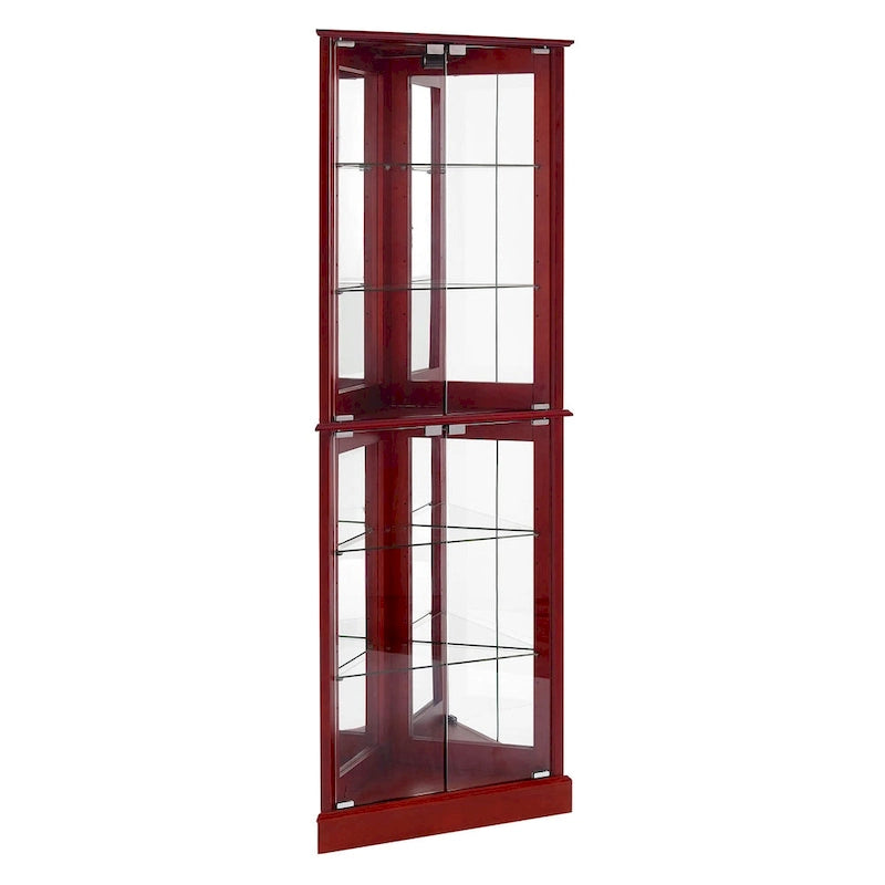 Corner Curio Dispaly Cabinet with Lights, Adjustable Tempered Glass Shelves, Mirrored Back