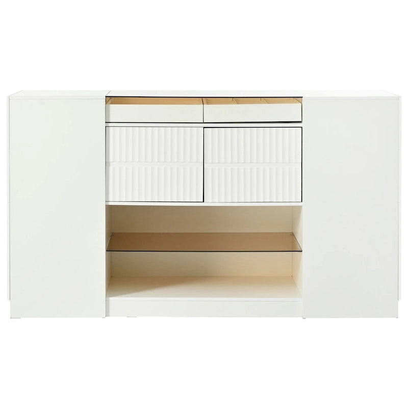 Multi-Functional Island Vanity Dresser and Storage Cabinet with Glass Tabletop, Display Shelf,6 Drawers