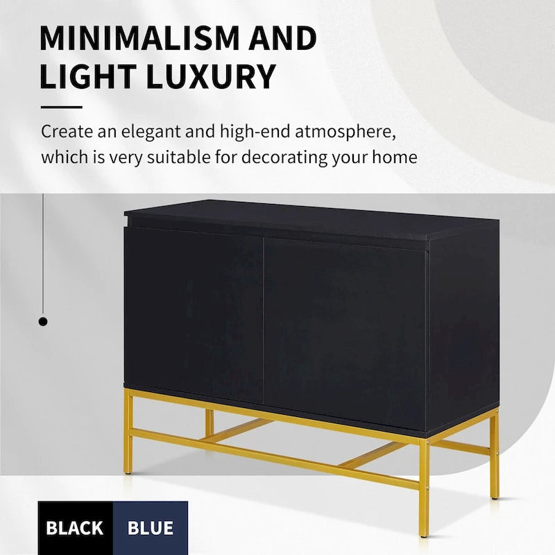 Minimalist & Luxury Cabinet Two Door Sideboard with Gold Metal Legs for Living Room, Dining Room
