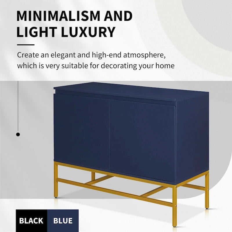Minimalist & Luxury Cabinet Two Door Sideboard with Gold Metal Legs for Living Room, Dining Room
