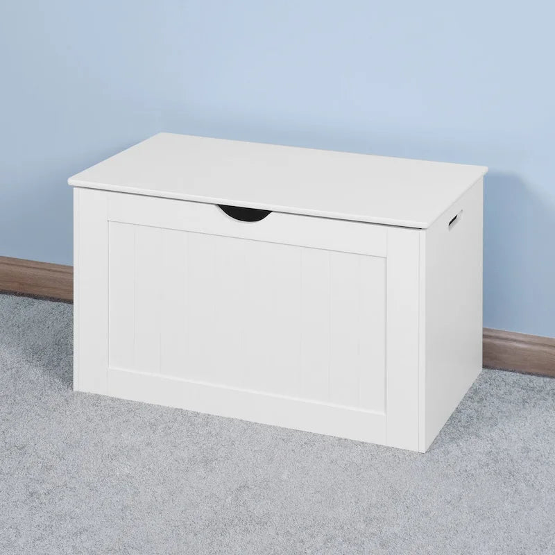 White Lift Top Entryway Storage Cabinet with 2 Safety Hinge, Wooden Toy Box, suitable for Living Room