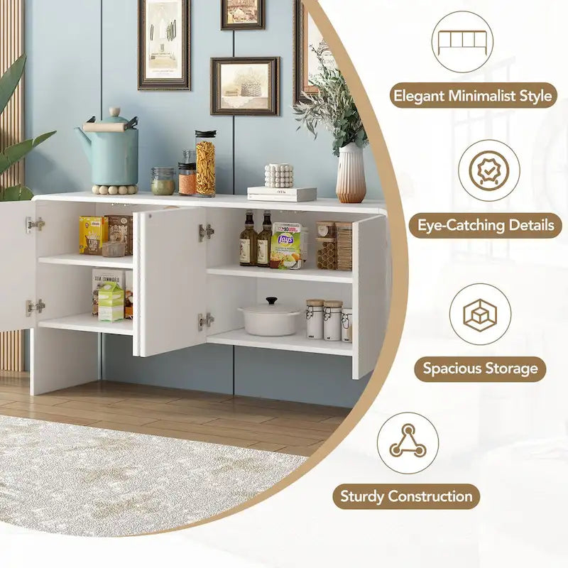 Minimalist Style 60 Inch Large Sideboard with 4 Doors