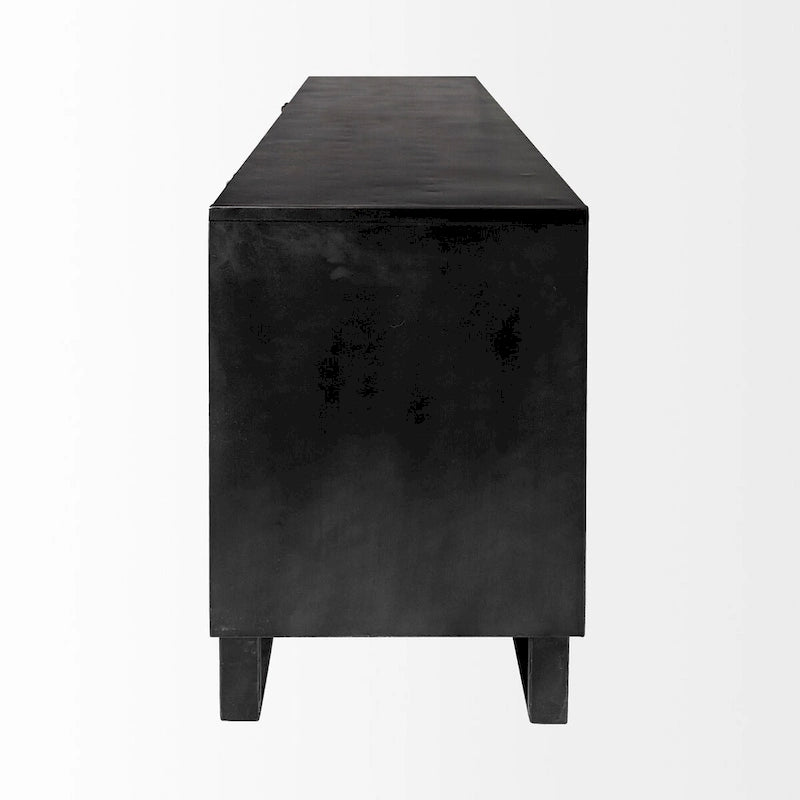 Alvin Brown Solid Wood With Black Metal Frame 3 Drawer 2 Cabinet Door Sideboard - 82.0L x 20.0W x 30.0H