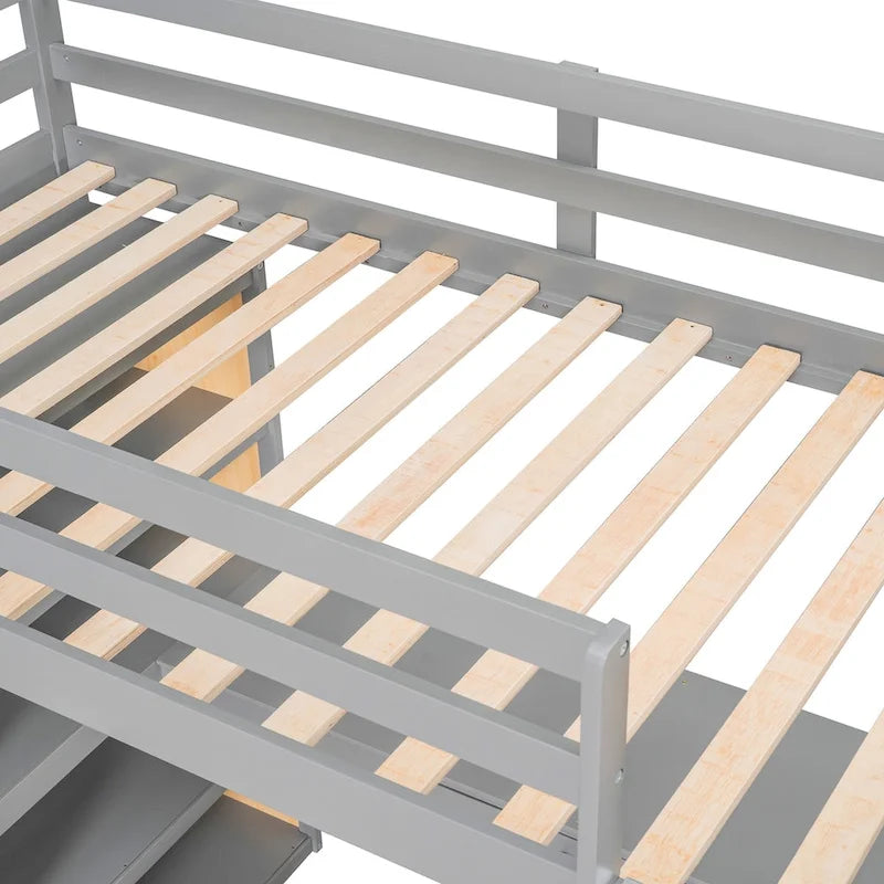 Twin Size Loft Bed with Ladder, Shelves, and Desk