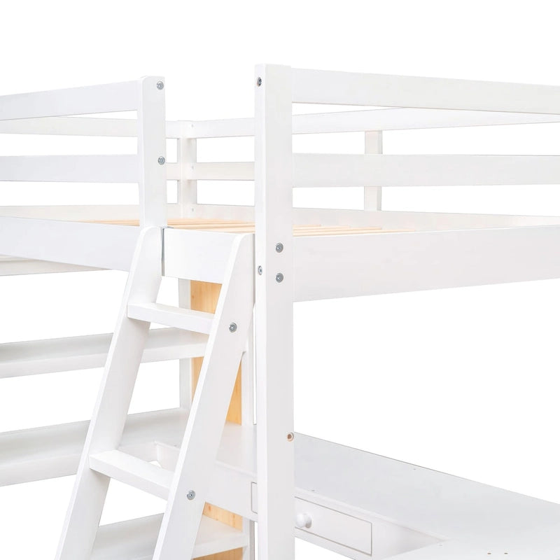 Twin Size Loft Bed with Ladder, Shelves, and Desk