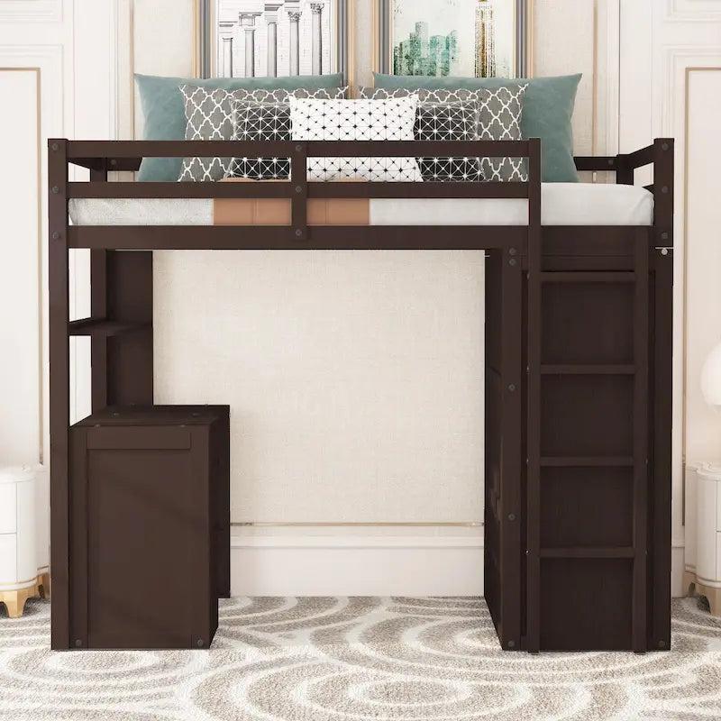 Twin size Loft Bed with Drawers,Desk,and Wardrobe
