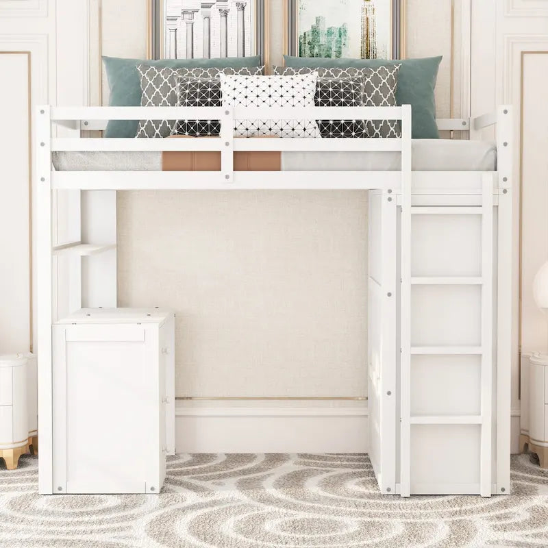 Twin size Loft Bed with Drawers,Desk,and Wardrobe