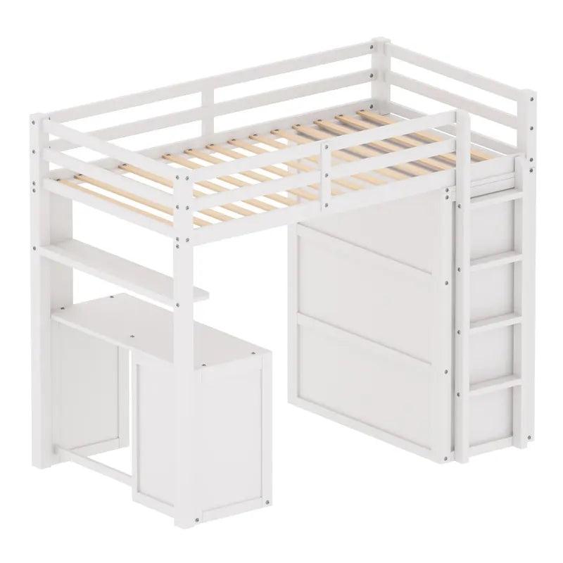 Twin size Loft Bed with Drawers,Desk,and Wardrobe