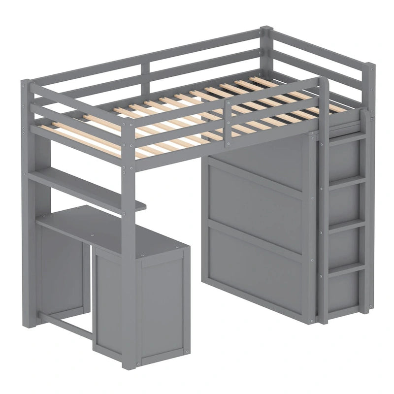 Twin size Loft Bed with Drawers,Desk,and Wardrobe