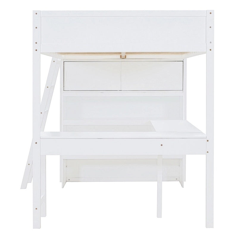 Full Size Loft Bed with Desk and Shelf
