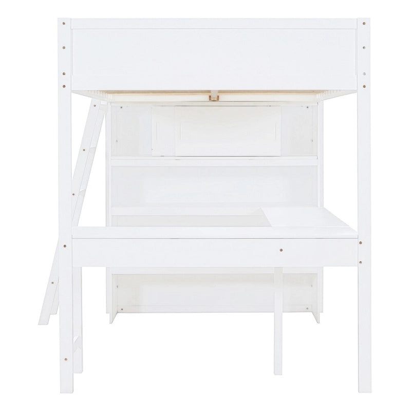 Full Size Loft Bed with Desk and Shelf