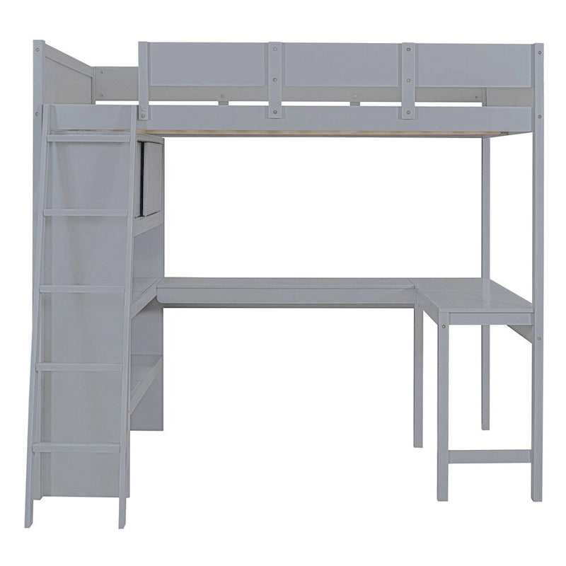 Full Size Loft Bed with Desk and Shelf