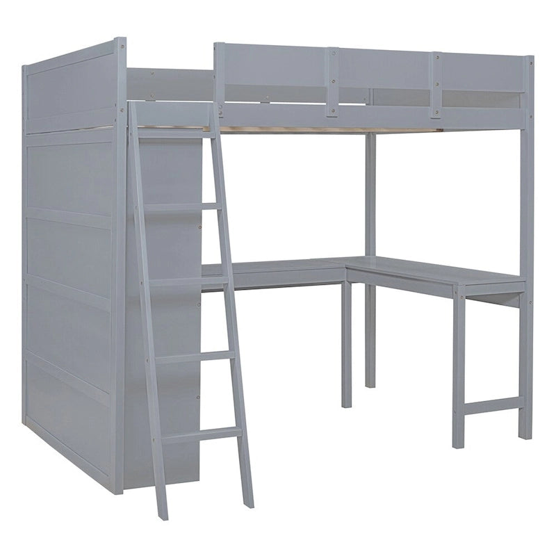 Full Size Loft Bed with Desk and Shelf