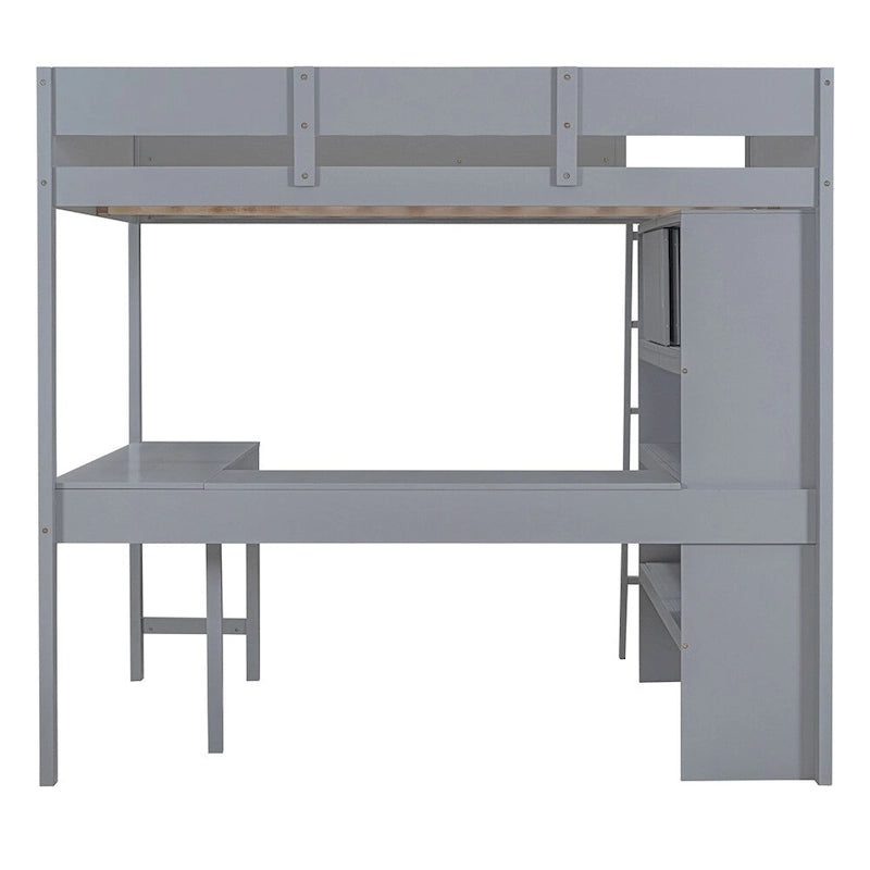 Full Size Loft Bed with Desk and Shelf