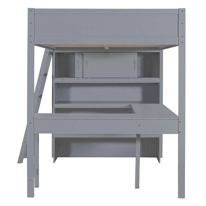Full Size Loft Bed with Desk and Shelf