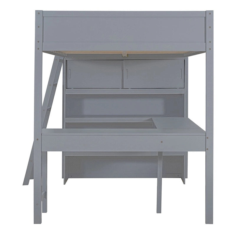 Full Size Loft Bed with Desk and Shelf