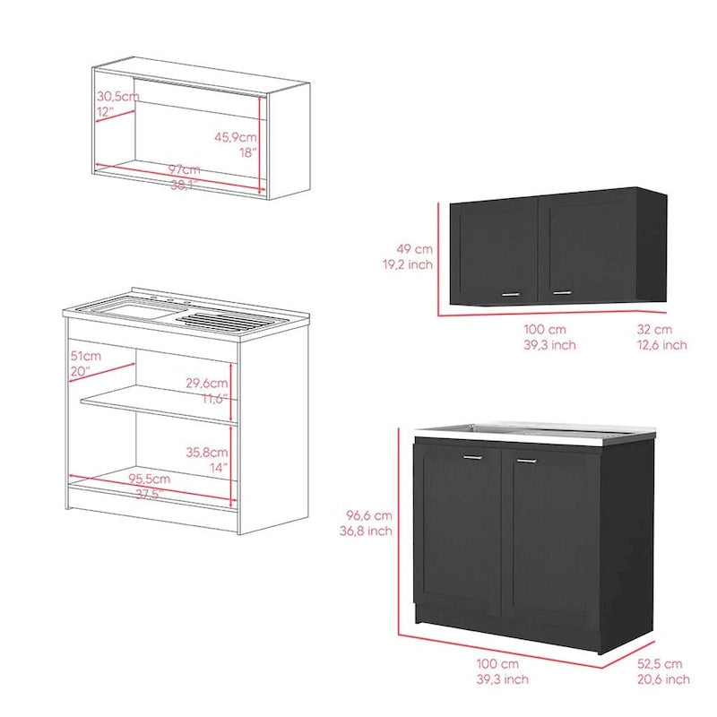 Cabinet Set, Garage, Black,30,8 H X 39,3 W X 20,4D
