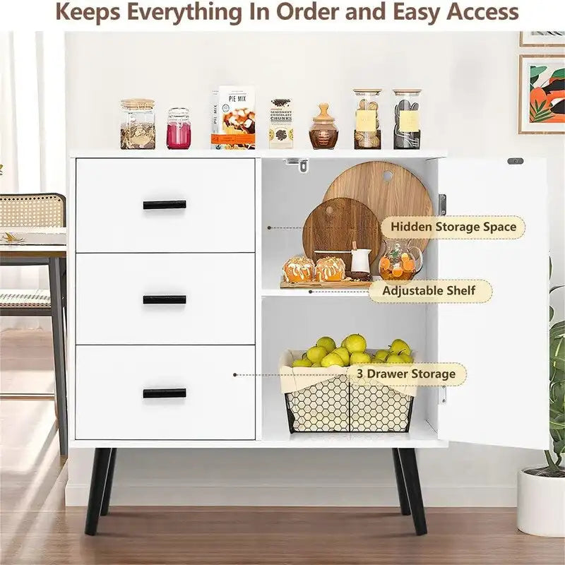 Storage Cabinet with Rattan Door 3 Drawers - 11.8D x 31.5W x 30.7H
