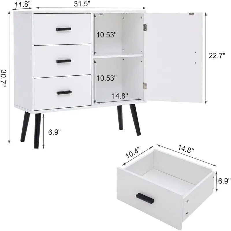 Storage Cabinet with Rattan Door 3 Drawers - 11.8D x 31.5W x 30.7H