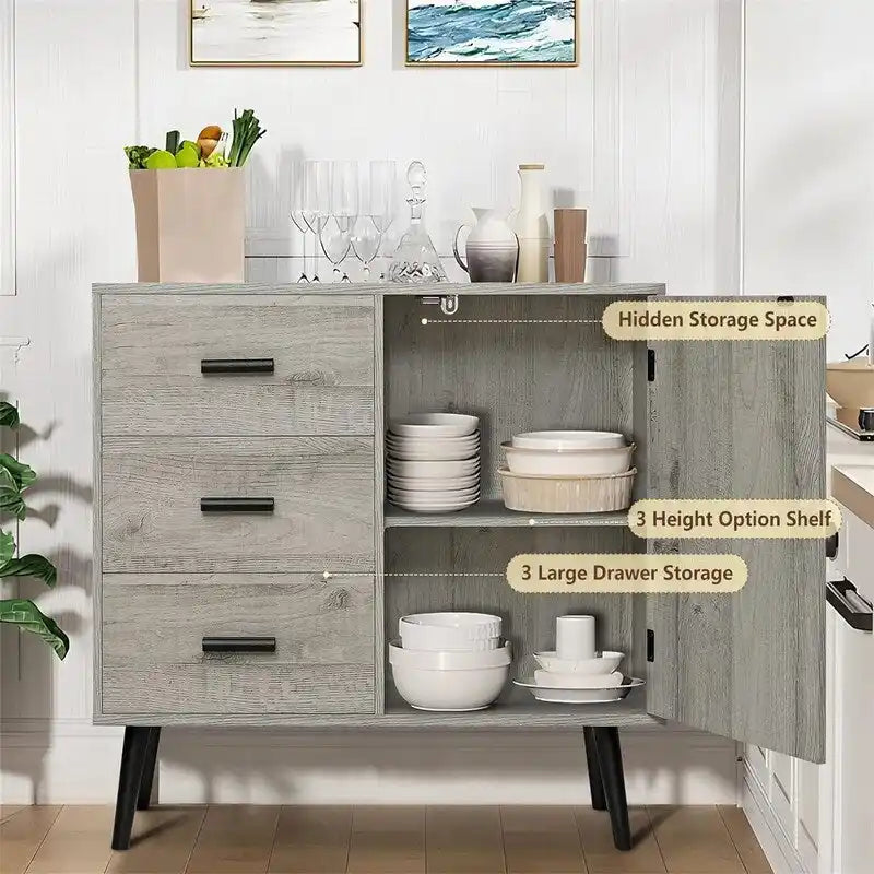Storage Cabinet with Rattan Door 3 Drawers - 11.8D x 31.5W x 30.7H
