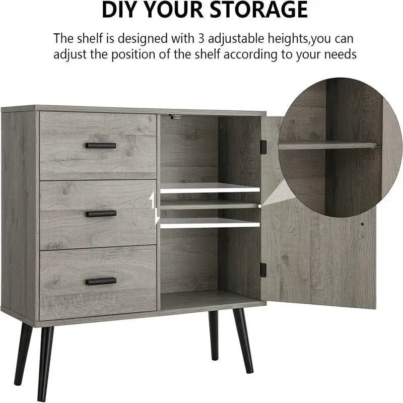 Storage Cabinet with Rattan Door 3 Drawers - 11.8D x 31.5W x 30.7H