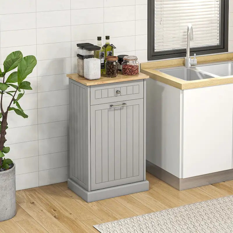 Kitchen Tilt Out Free Standing Recycling Cabinet Trash Can Holder
