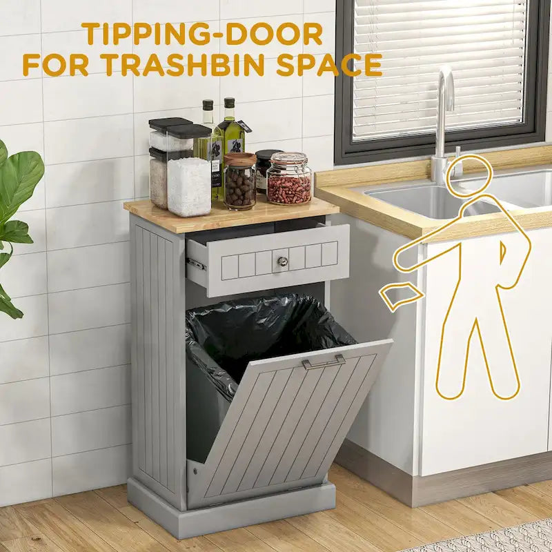 Kitchen Tilt Out Free Standing Recycling Cabinet Trash Can Holder
