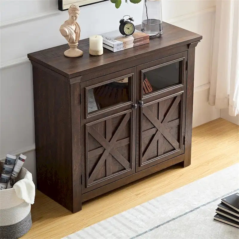 Wood Buffet Cabinet with 2 Doors and Metal Handle