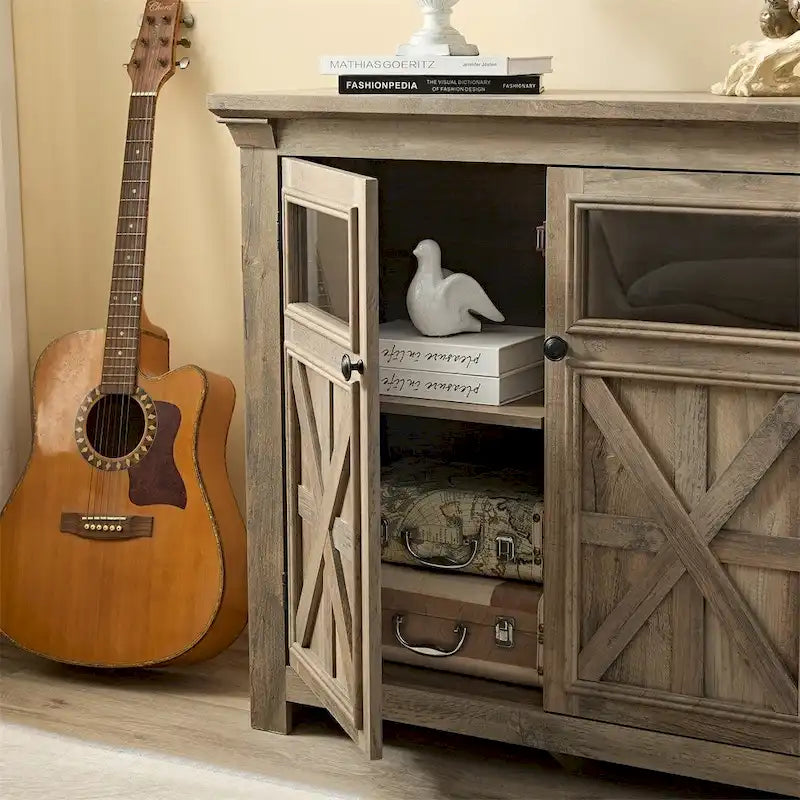 Wood Buffet Cabinet with 2 Doors and Metal Handle