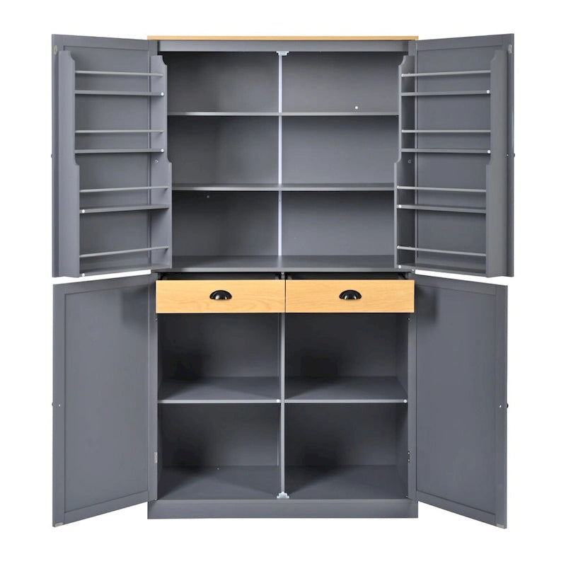 40.2x20x71.3inch High Freestanding Kitchen Pantry Large Cupboard Storage Cabinet with 2 Drawers, 2 Adjustable 8 Door Shelves
