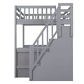 Loft Bed with Built-In L-Shaped Desk and 3-Tier Storage Shelves and Attached Storage Staircase