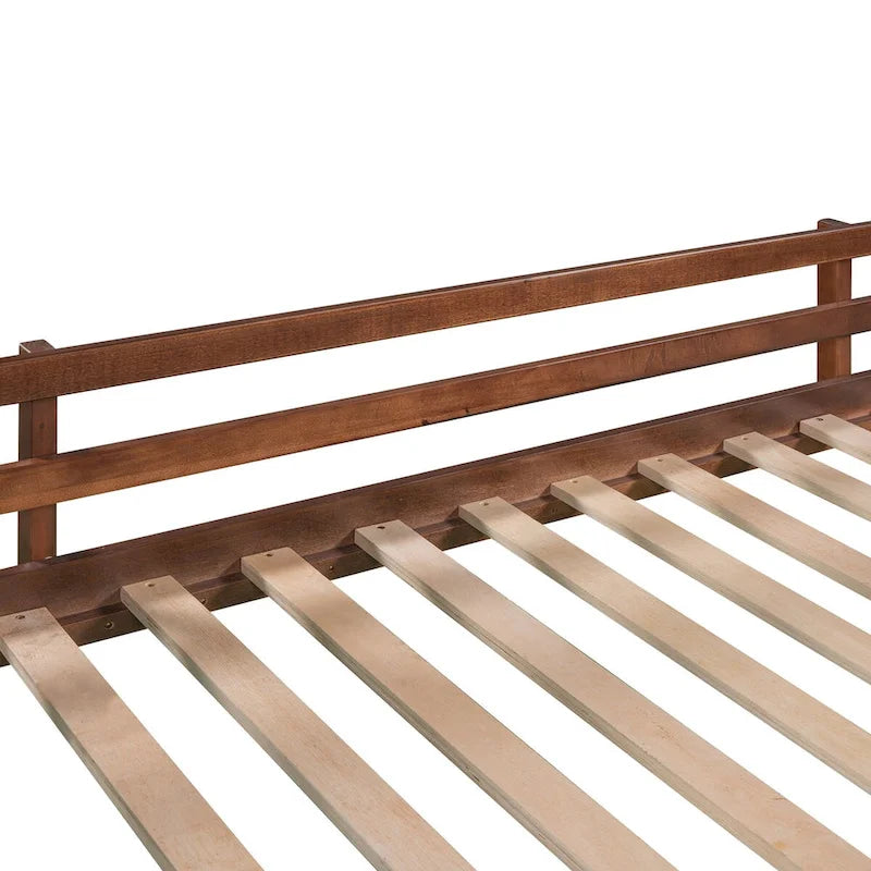 Walnut Twin Size Pine Wood Loft Bed with Convertible Slide