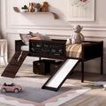 Twin size Loft Bed Wood Bed with Three Blackboards, Two Storage Boxes and A Slide, Three Colors Available