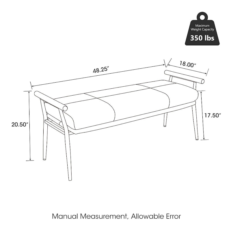 Glitzhome 48.5W Modern Upholstered Bench with Wooden Arms and Metal Legs