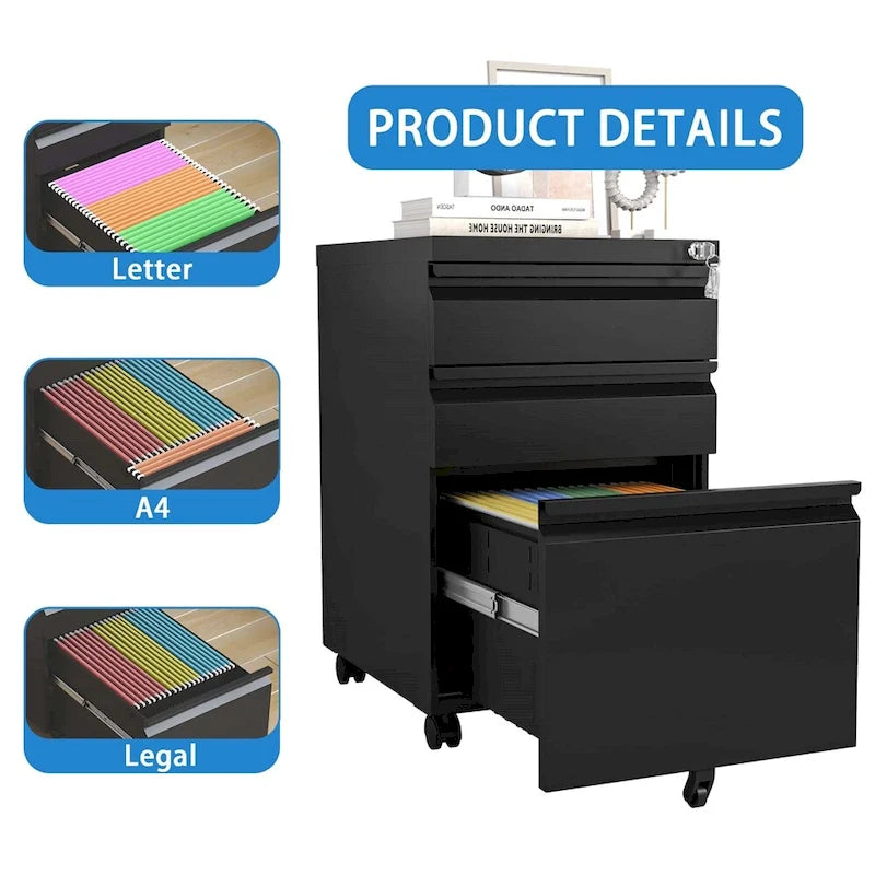 Mobile File Cabinet w/Lock,Metal Filing Cabinets for Office Organizer