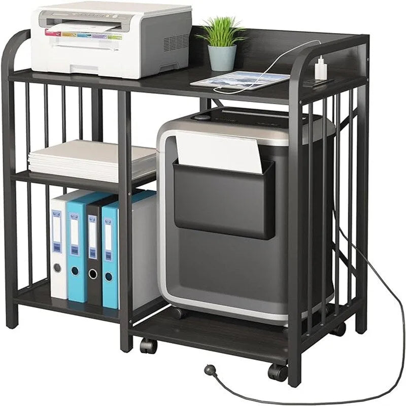 Printer Stand,3-Tier Lateral Office Filing Shelves with Socket and USB Charging Port - 31 x 15.7 x 33.8 inches