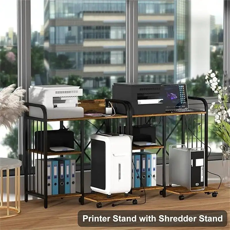 Printer Stand,3-Tier Lateral Office Filing Shelves with Socket and USB Charging Port - 31 x 15.7 x 33.8 inches