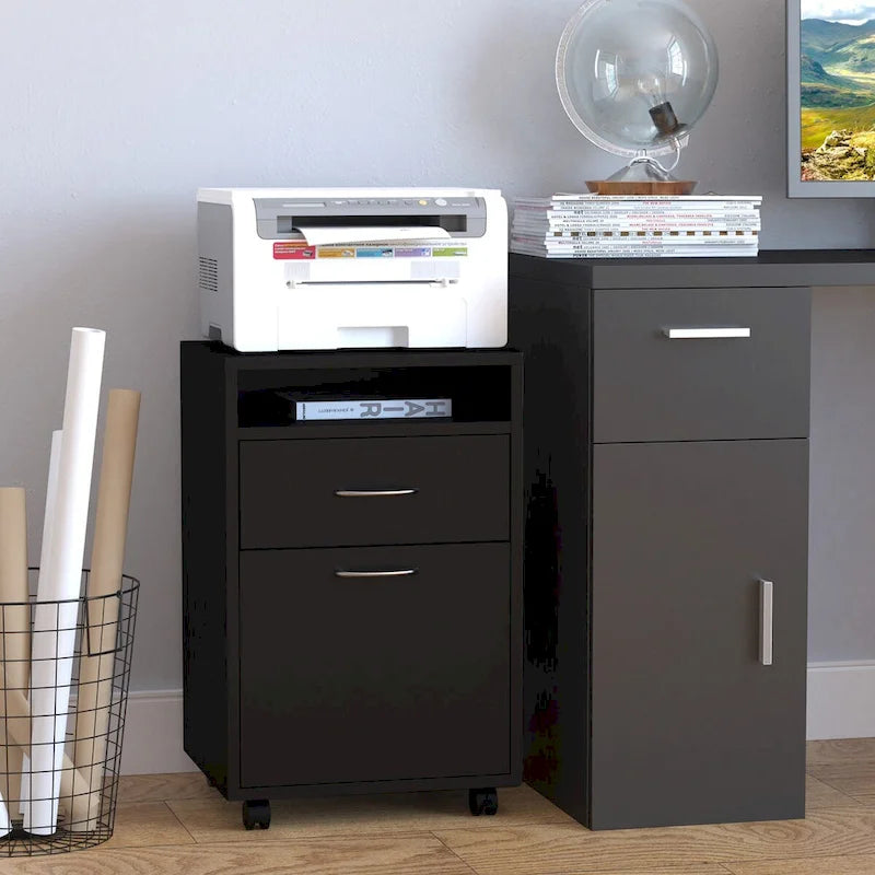 Modern Mobile Storage Cabinet with 1 Shelf,1 Drawer and 1 Cabinet, Printer Stand with Castors