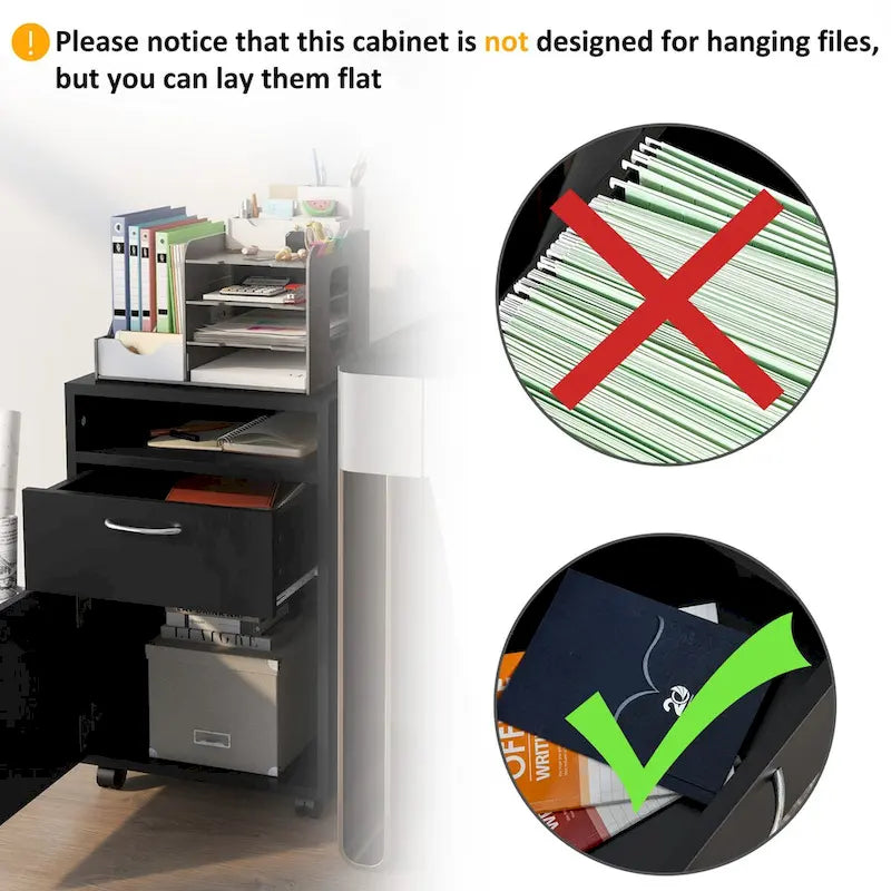 Modern Mobile Storage Cabinet with 1 Shelf,1 Drawer and 1 Cabinet, Printer Stand with Castors