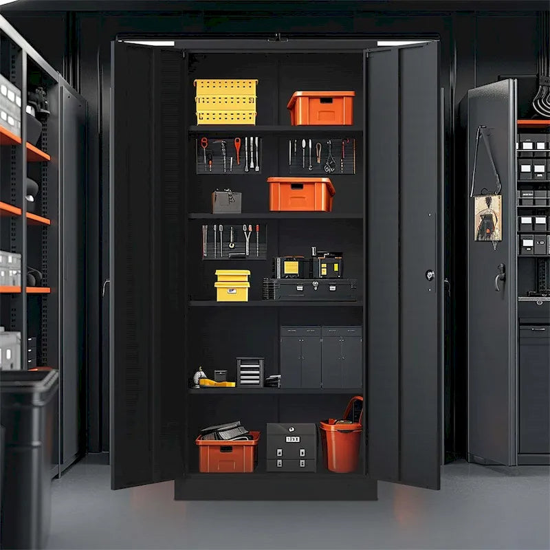 Metal Garage Storage Cabinet Tool Steel with Doors and 4 Shelves