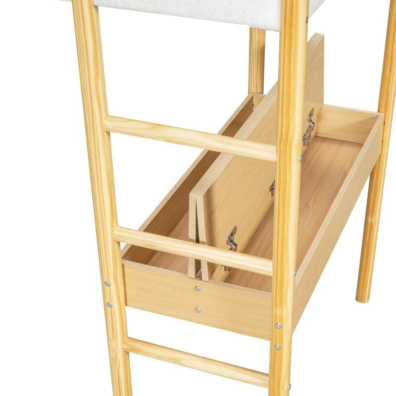 Twin Size Teddy Fleece Loft Bed Wood Bed