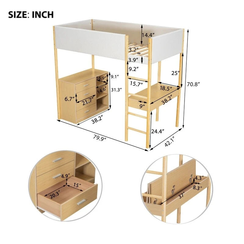 Twin Size Teddy Fleece Loft Bed Wood Bed