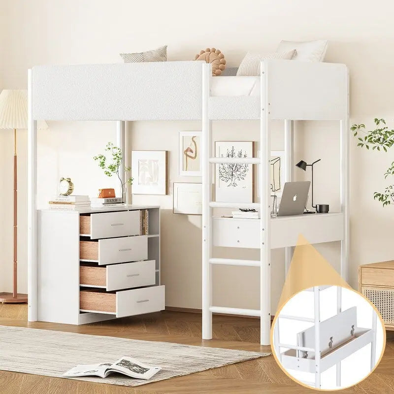 Twin Size Teddy Fleece Loft Bed Wood Bed