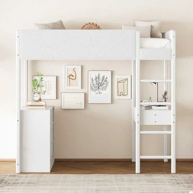 Twin Size Teddy Fleece Loft Bed Wood Bed